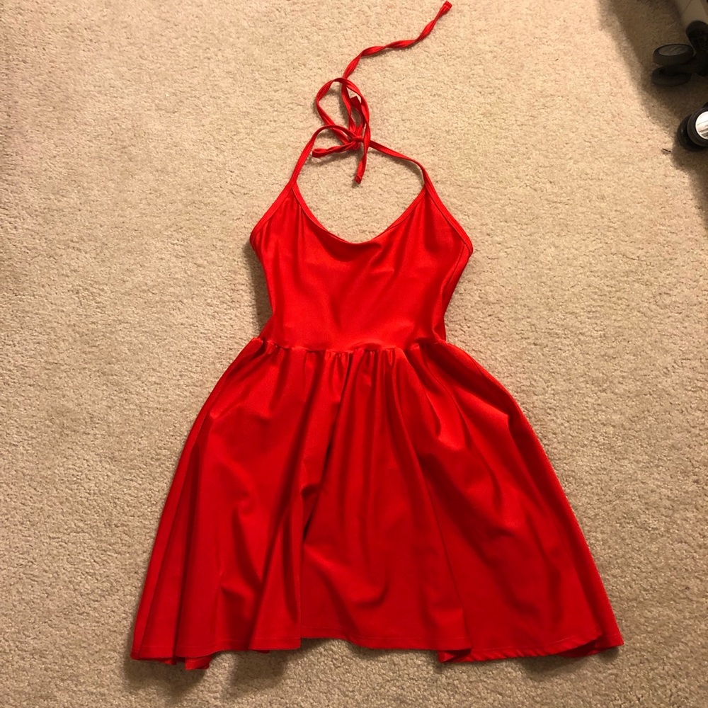 American Apparel red halter skater dress